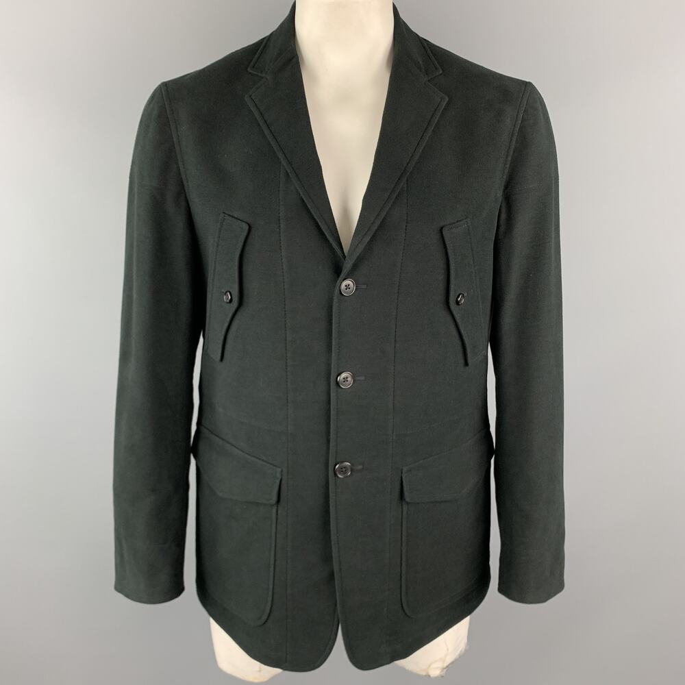 BELVEST Size 42 Black Cotton / Elastane Notch Lapel Patch Pockets Jacket